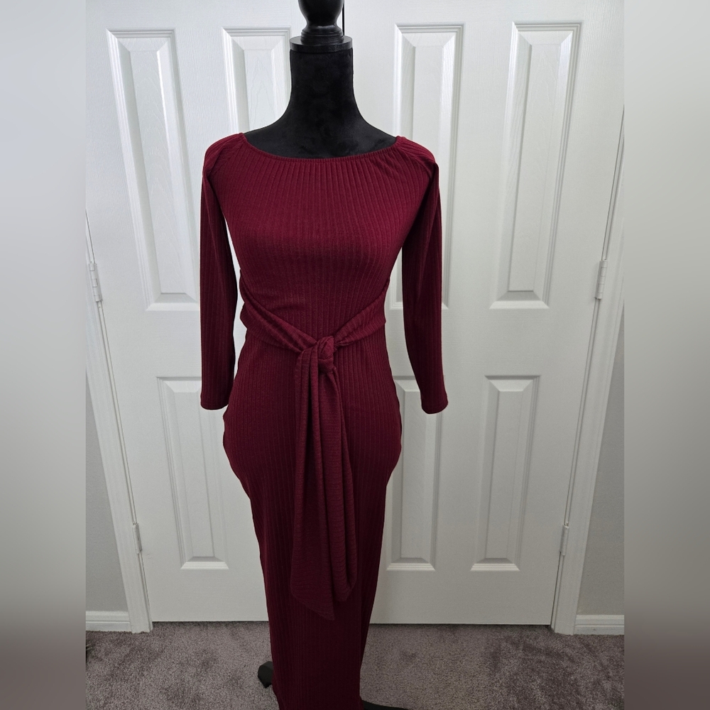 Bodycon Off Shoulder Long Stretch Maxi Dress w/ Belt